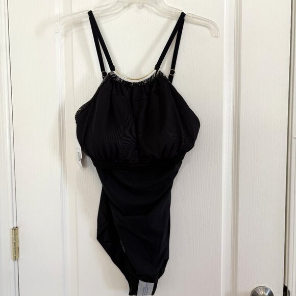 Magicsuit by Miraclesuit Jill Stroke Of Luck Swimsuit 1-PC Black & Gold Size 14 - Picture 7 of 9